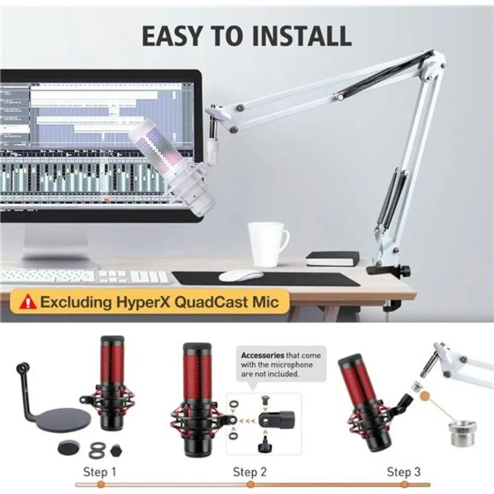 For HyperX QuadCast S White Boom Arm - White Mic Arm Compatible with Hyper x
